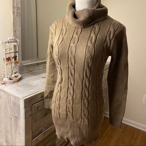 Cable Sweater Dress with Turtleneck